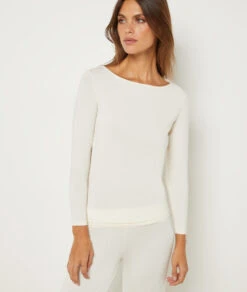 Weiche Pyjamahose in Ecru mit weitem Bein und Stretch-Komfort