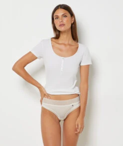 Damen Hipster Weiß mit edlem Spitzensaum und Satinschleife -Etam Verkäufe 648461001 6