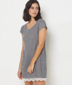 Damen Nachthemd Grau mit feiner Spitze - Elegantes Babydoll Kurzarm 7 Damen Nachthemd Grau mit feiner Spitze - Elegantes Babydoll Kurzarm -Etam Verkäufe 648585302 6