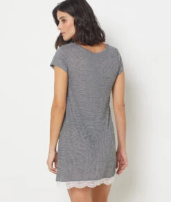 Damen Nachthemd Grau mit feiner Spitze - Elegantes Babydoll Kurzarm 6 Damen Nachthemd Grau mit feiner Spitze - Elegantes Babydoll Kurzarm -Etam Verkäufe 648585302 a