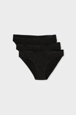 Damen Pantys 3er-Pack aus Bio-Baumwolle mit Spitzenkante - Schwarz