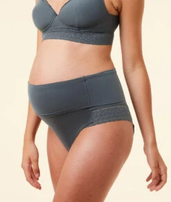 Umstandsunterwäsche High-Waist Panty mit umklappbarem Bauchband - Blau