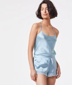 Edle Shorts aus 100% Naturseide mit floraler Spitze - Himmelblau -Etam Verkäufe 651519120 c