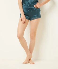 Elegante Seidenshorts in Petrolblau mit Spitze – 100% Naturseide für Damen -Etam Verkäufe 651519148 c
