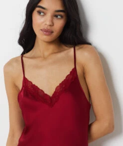 Elegantes Damen Nachthemd aus 100% Seide mit Spitze in Himbeere -Etam Verkäufe 651534573 b