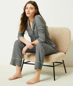 Bequeme Graue Pyjamahose mit elastischem Bund und Taschen