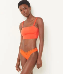 Power V-Shape Tanga with Intricate Lace Details in Orange