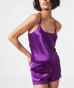 Edles Seiden-Caraco in Violett – 100% Naturseide mit Thermo-Effekt