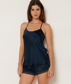 Edles Seiden Caraco Top Marineblau - 100% Reine Naturseide -Etam Verkäufe 652539325 6