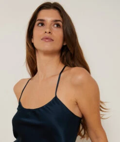 Edles Seiden Caraco Top Marineblau - 100% Reine Naturseide -Etam Verkäufe 652539325 b