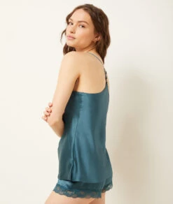 100% Naturseide Caraco-Top in Petrolblau mit verstellbaren Trägern -Etam Verkäufe 652539348 c