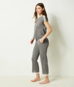 7/8 Pyjamahose für Damen in Grau mit eleganter Spitze -Etam Verkäufe 652754702 c