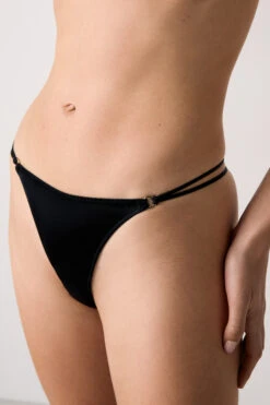 Black Silk & Transparent Tulle Thong with Elegant Gold Ring Accents -Etam Verkäufe 652774705 b