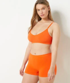 Bequeme Damen Boyleg-Shorty aus Baumwolle in Orange