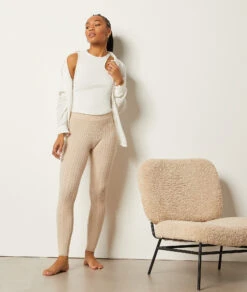 Leggings Mit Zopfmuster BEIGE
