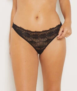 Schwarzer Tanga mit floraler Bestickung und weicher Mikrofaser -Etam Verkäufe 653090005 6