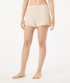 Bequeme Pyjama-Shorts Beige für Damen mit Stretch & Taschen