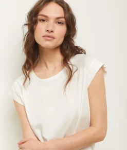 Bio-Baumwolle Schlafshirt Kurzarm Weiß - Nachhaltiges Pyjama Top