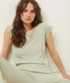 Nachhaltiges Damen Pyjama T-Shirt aus Bio-Baumwolle – Grün