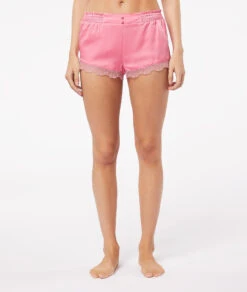 Seidige Pyjama Shorts mit Tüll-Saum & Smok-Taille in Bonbonrosa