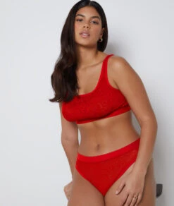 Spitzen-BH ohne Bügel für Große Größen - D bis G Cup - Granatrot