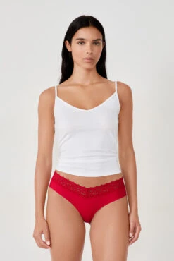 Damen Hipster Slip in V-Form mit Spitze Rot - Bequeme Mikrofaser Unterwäsche