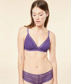 Bügelloser Triangel BH mit Spitze in Violett – Nachhaltiger Komfort