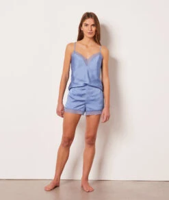 Satin Pyjama-Shorts mit edlen Spitzendetails - Azurblau -Etam Verkäufe 653508326 6