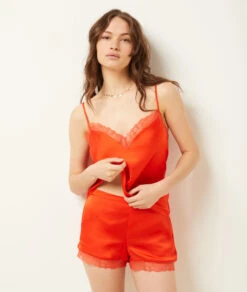 Seidig Schimmernde Shorts Mit Details Aus Spitze ORANGE