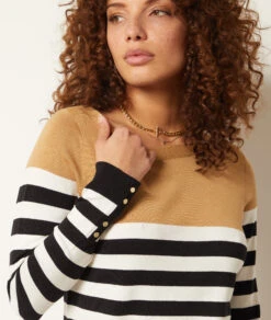 Pullover Mit U-Boot-Ausschnitt Und Streifen-Print KAMEL 8 Pullover Mit U-Boot-Ausschnitt Und Streifen-Print KAMEL -Etam Verkäufe 653574406 b