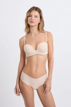 Push-up Bandeau BH aus Mikrofaser mit abnehmbaren Trägern - Leinen