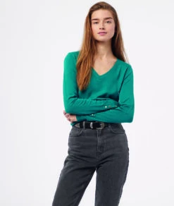 Strickpullover Mit V-Ausschnitt ENTENGRÜN