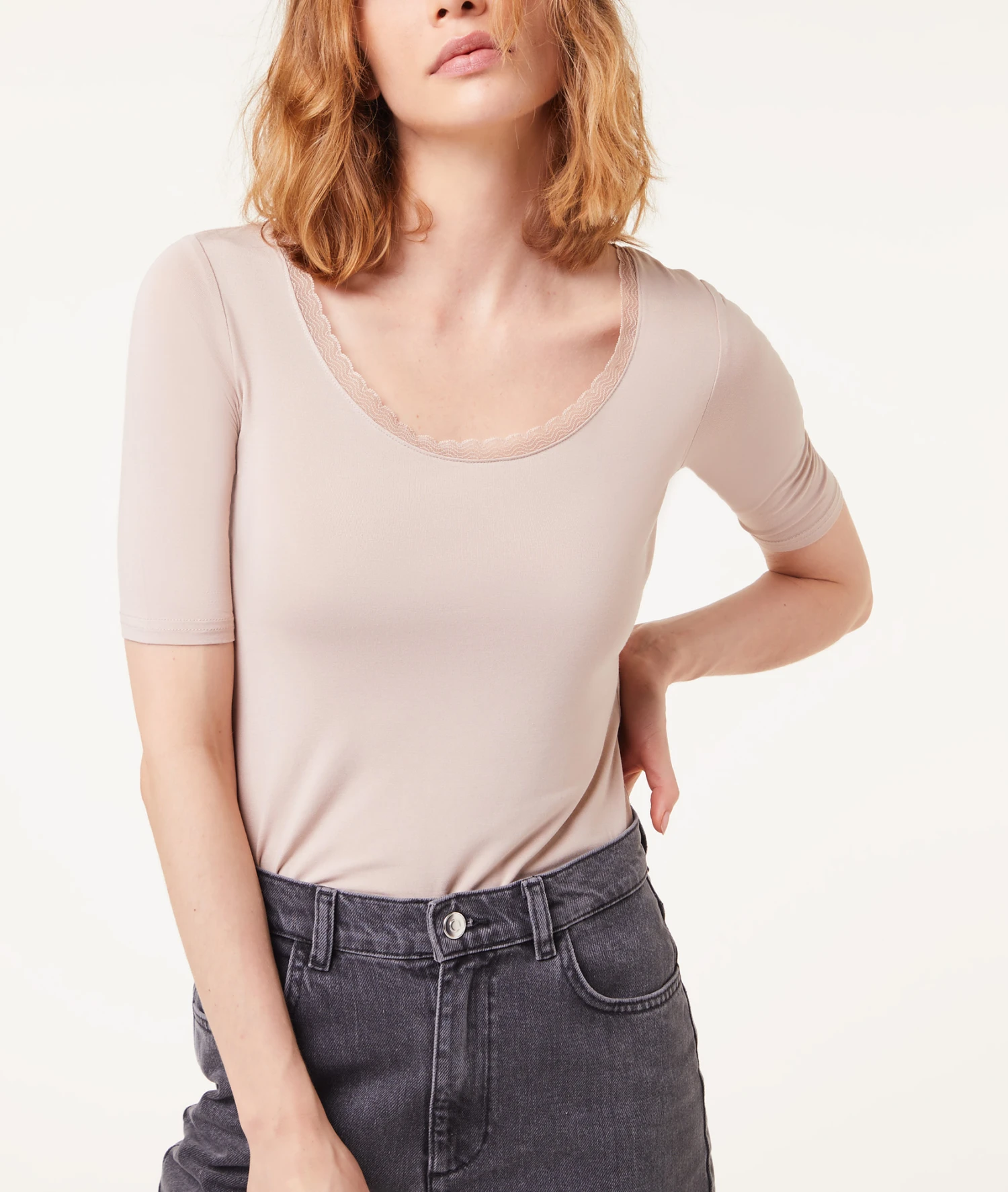 T-Shirt Mit Kurzen Ärmeln, Thermostrick SANDGELB 5 T-Shirt Mit Kurzen Ärmeln, Thermostrick SANDGELB – Bild 5