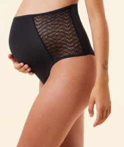 Umstands-Tanga mit Hoher Taille – Eleganter Spitzen-Slip für die Schwangerschaft Schwarz