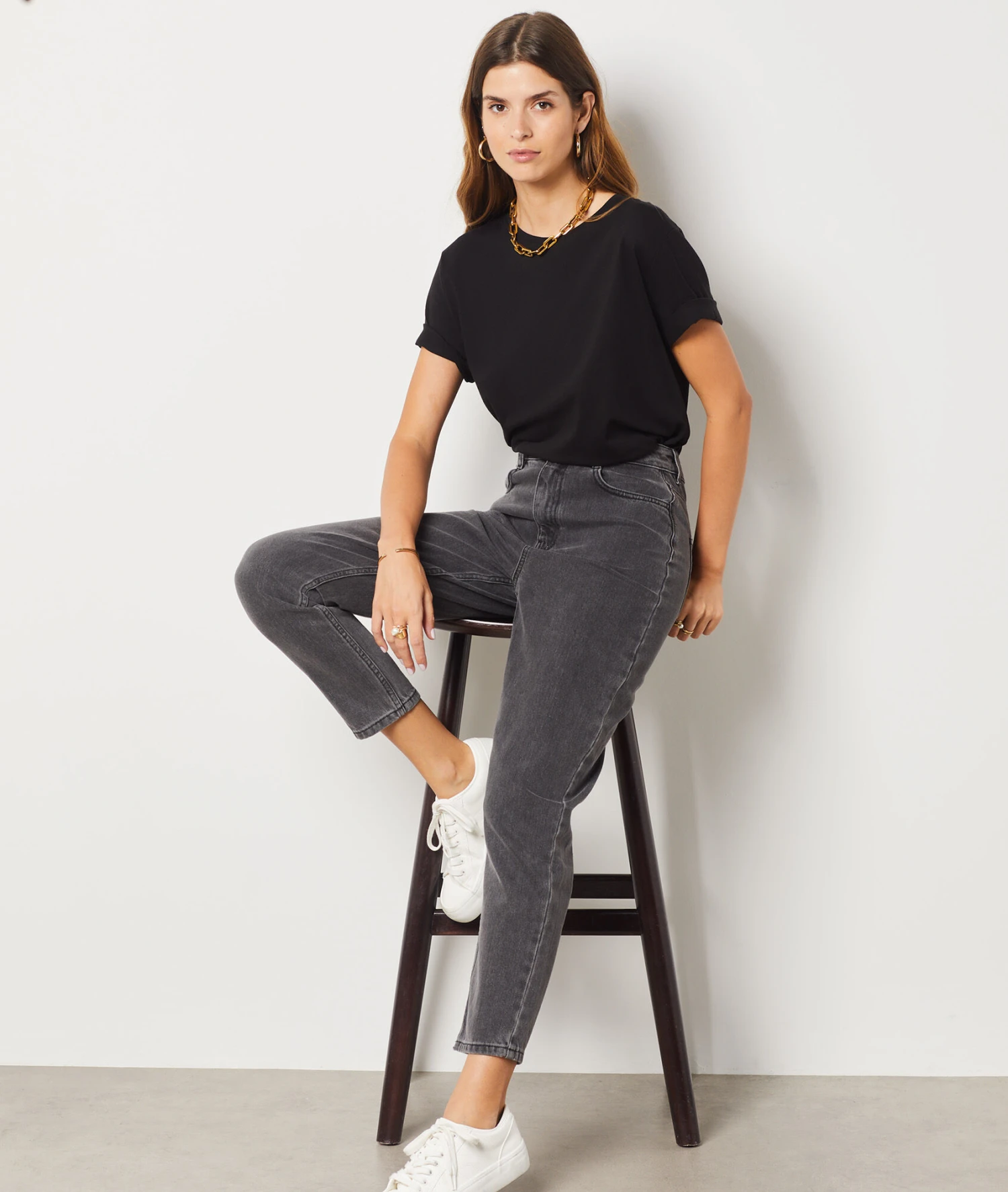Jeans Im Mom-Schnitt, Hohe Taille, 100 % Baumwolle ANTHRAZIT 3 Jeans Im Mom-Schnitt, Hohe Taille, 100 % Baumwolle ANTHRAZIT – Bild 3