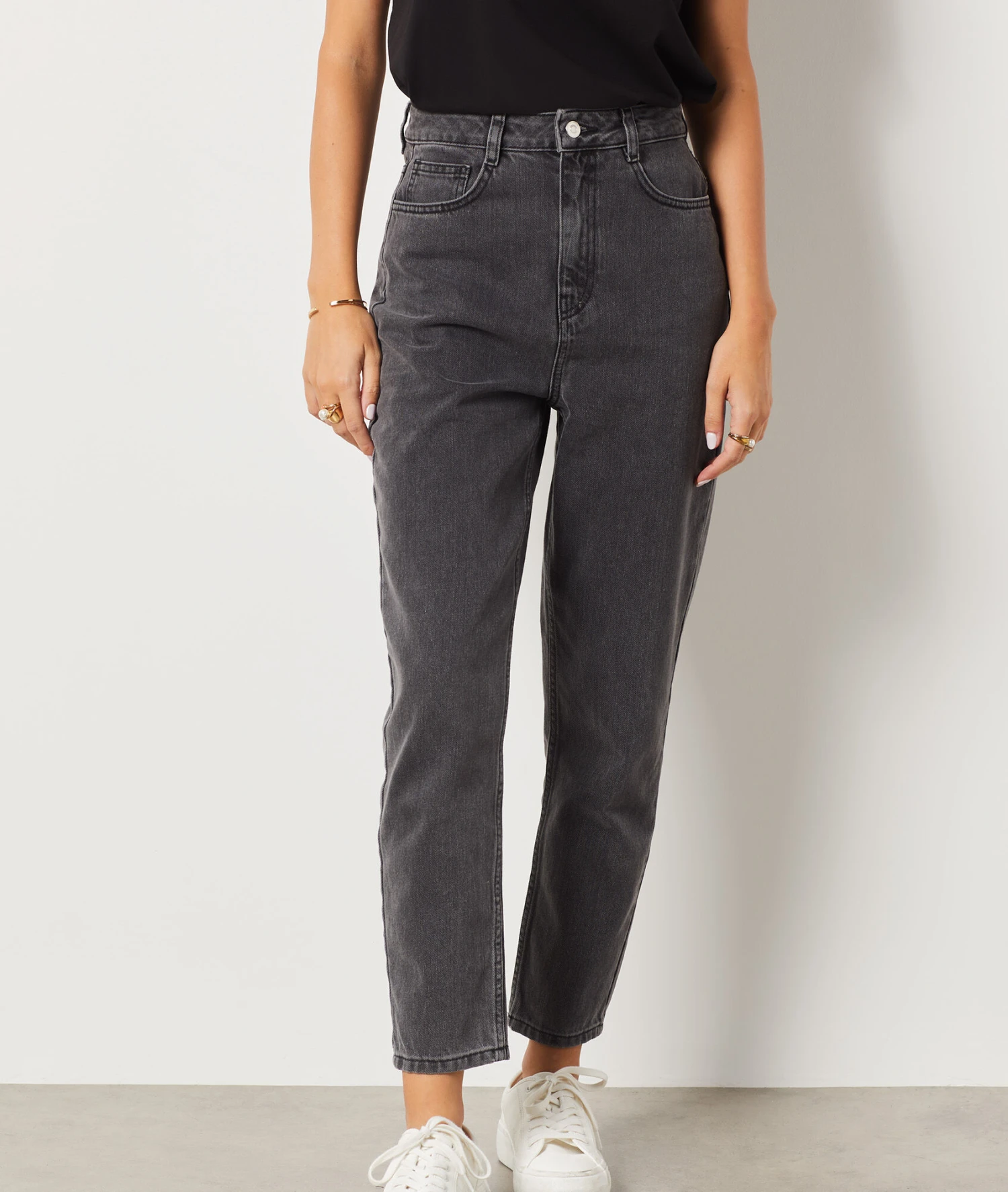 Jeans Im Mom-Schnitt, Hohe Taille, 100 % Baumwolle ANTHRAZIT 5 Jeans Im Mom-Schnitt, Hohe Taille, 100 % Baumwolle ANTHRAZIT – Bild 5