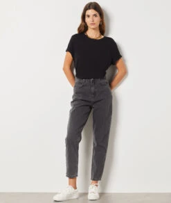 Jeans Im Mom-Schnitt, Hohe Taille, 100 % Baumwolle ANTHRAZIT