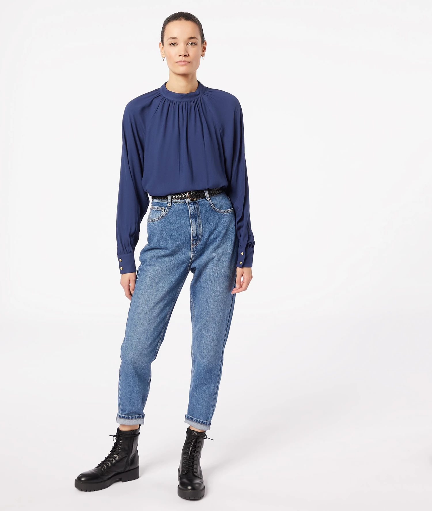 Bluse Mit Angepufften Ärmeln MARINEBLAU 3 Bluse Mit Angepufften Ärmeln MARINEBLAU – Bild 3