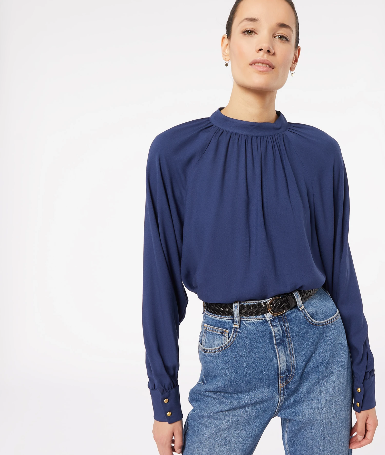 Bluse Mit Angepufften Ärmeln MARINEBLAU 5 Bluse Mit Angepufften Ärmeln MARINEBLAU – Bild 5