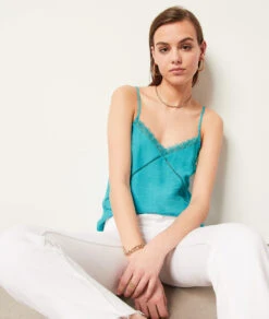 Caraco Mit Spitze Am Ausschnitt TÜRKIS