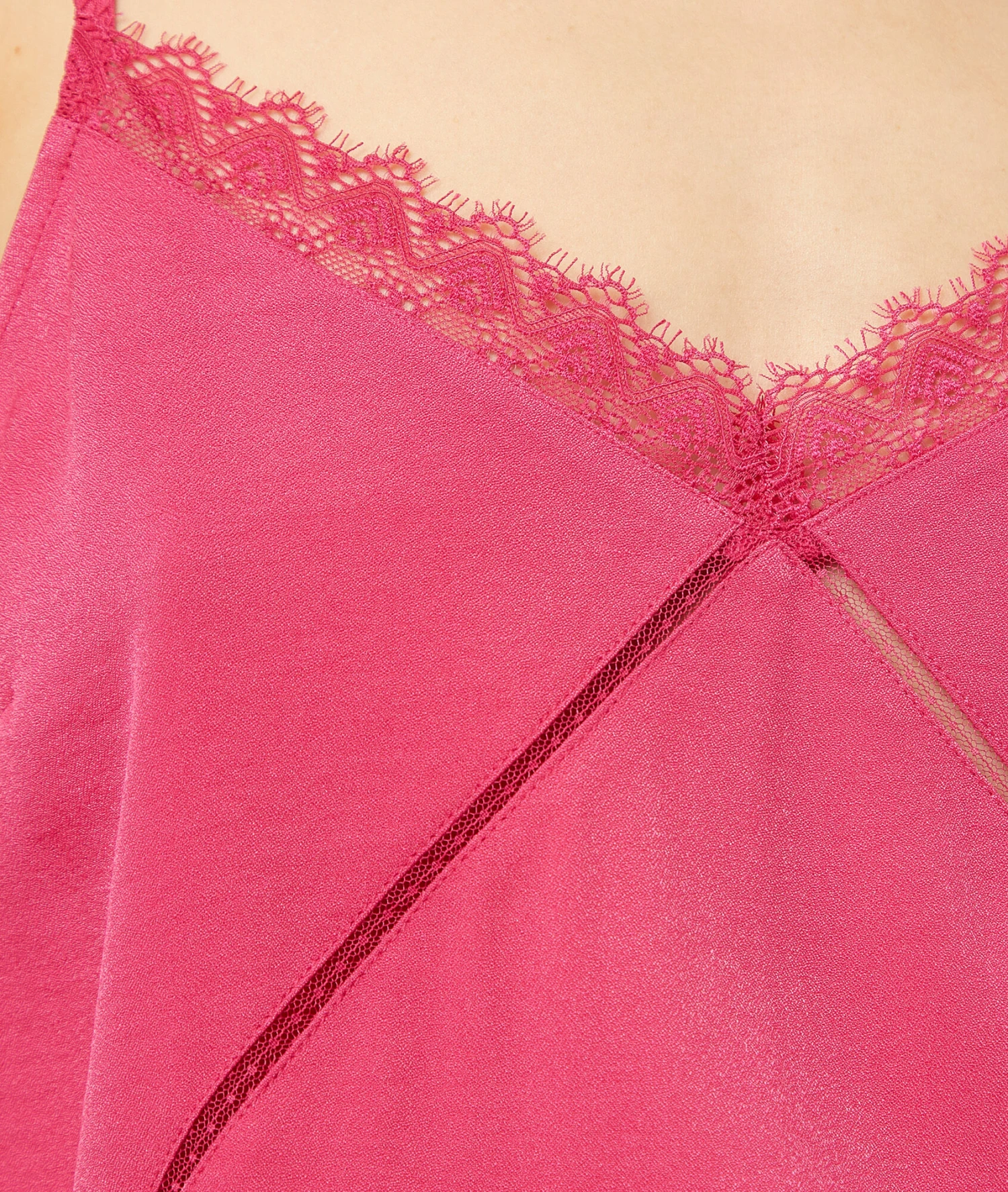 Caraco Mit Schmalen Streifen Und Spitze Am Dekolleté FUCHSIA 4 Caraco Mit Schmalen Streifen Und Spitze Am Dekolleté FUCHSIA – Bild 4