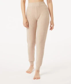 Kuschelige Damen Loungehose in Taupe - Weiche Jogginghose mit hoher Taille