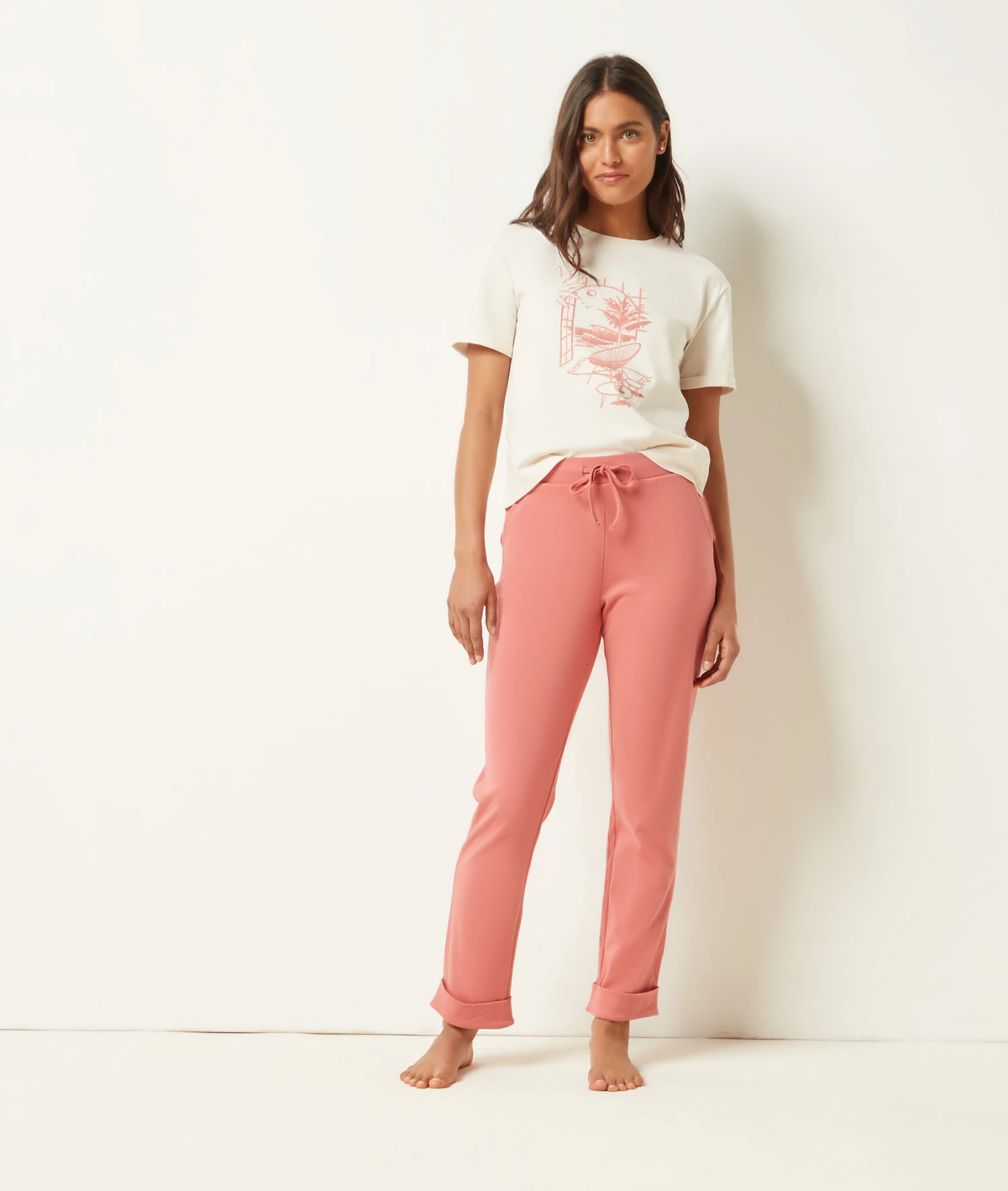 Damen Pyjama-Oberteil Kurzarm Koralle Print Schlafshirt 3 Damen Pyjama-Oberteil Kurzarm Koralle Print Schlafshirt – Bild 3