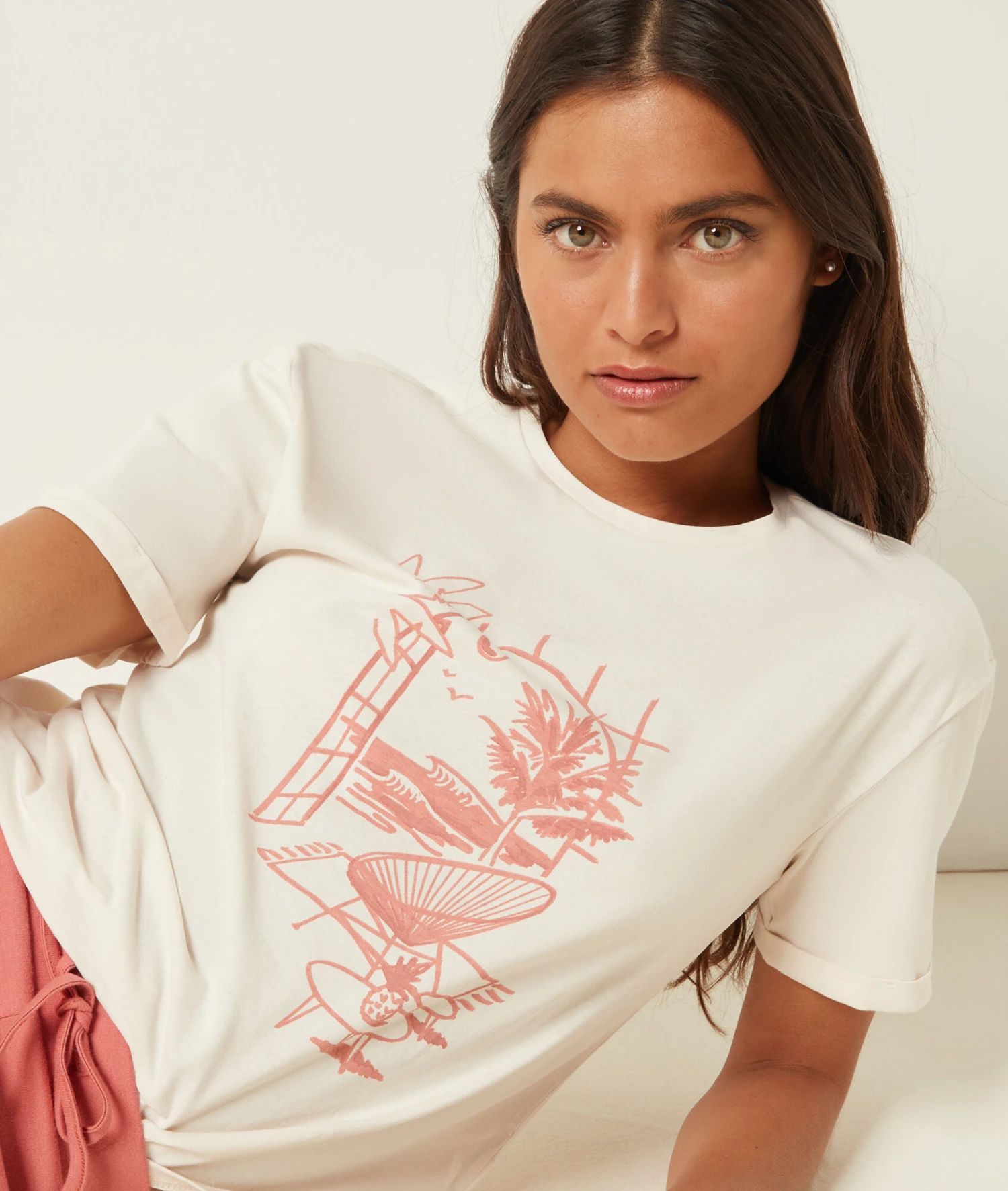 Damen Pyjama-Oberteil Kurzarm Koralle Print Schlafshirt 4 Damen Pyjama-Oberteil Kurzarm Koralle Print Schlafshirt – Bild 4