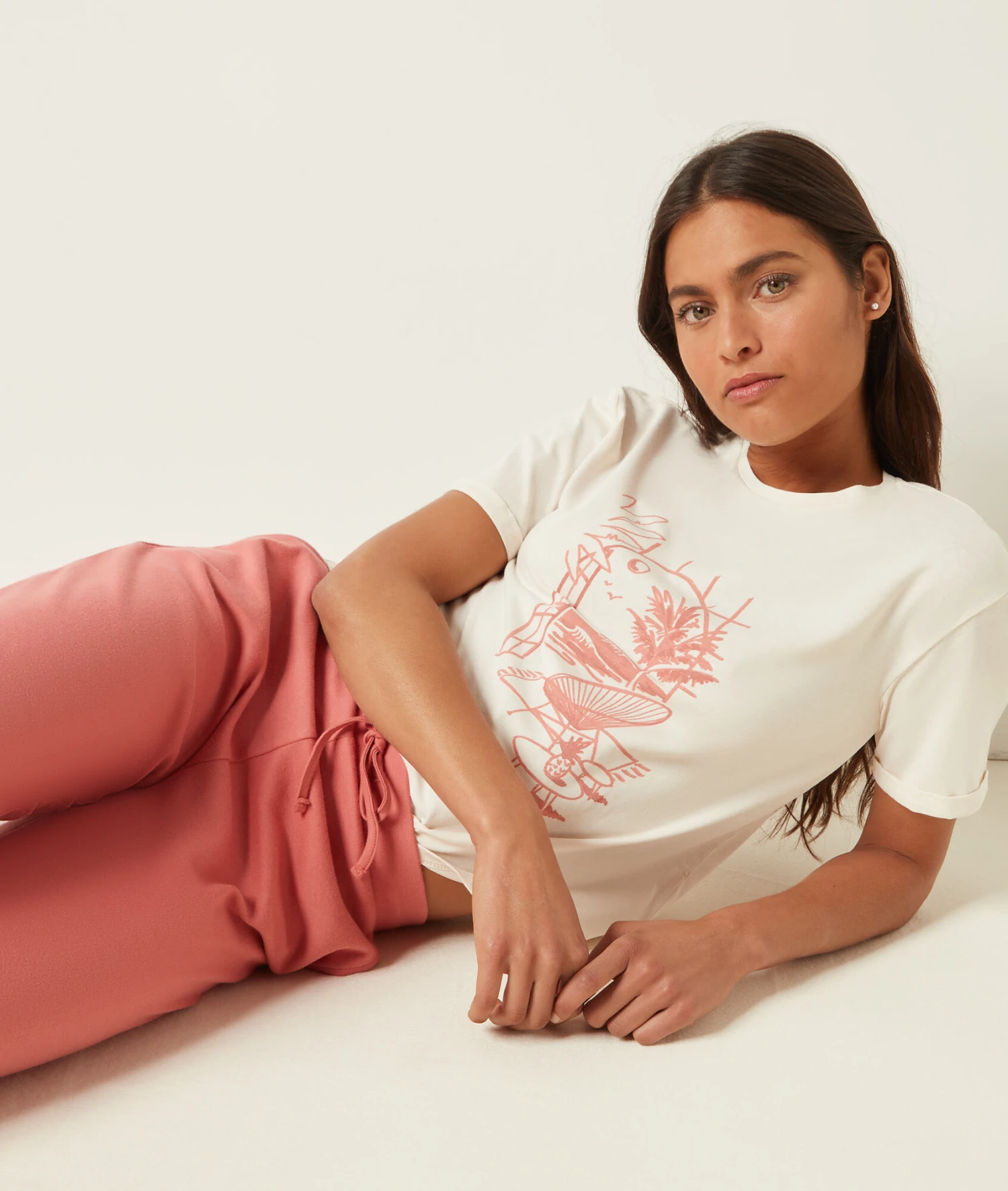 Damen Pyjama-Oberteil Kurzarm Koralle Print Schlafshirt 1 Damen Pyjama-Oberteil Kurzarm Koralle Print Schlafshirt