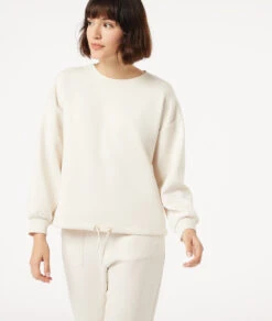 Damen Oversized Sweatshirt in Beige – Nachhaltige Loungewear mit verstellbarem Taillenzug