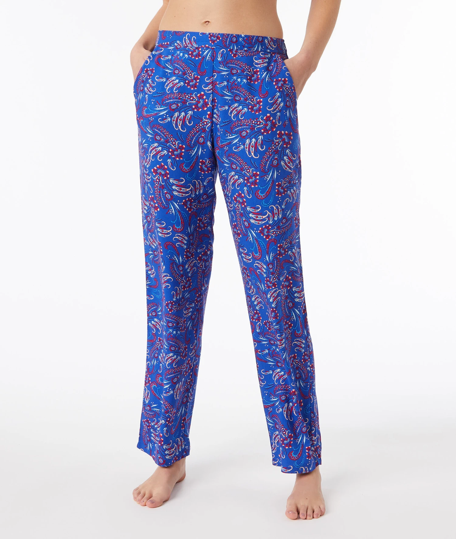 Florale Pyjamahose in Königsblau – Bequeme Damen Schlafhose aus Viskose 1 Florale Pyjamahose in Königsblau – Bequeme Damen Schlafhose aus Viskose