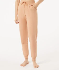 Kuschelige Fleece Jogginghose Damen mit Hoher Taille in Apricot