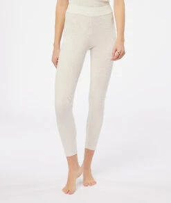 Bequeme Gerippte Leggings in Beige - Weiche Loungewear Hose