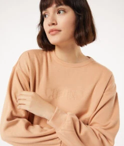 Cozy Apricot Long Sleeve Sleepwear Sweatshirt
